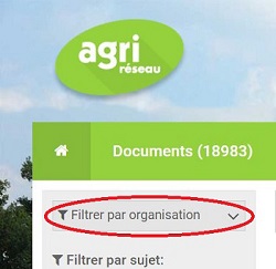 Filtre « par organisation » sur Agri-réseau