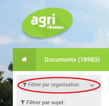 Filtre « par organisation » sur Agri-Réseau